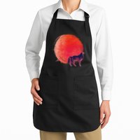 Watercolor Red Moon and Howling Wolf Apron