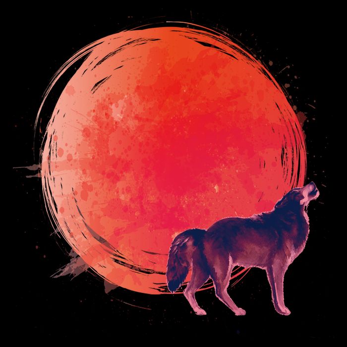 Watercolor Red Moon and Howling Wolf Apron