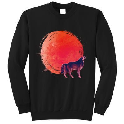 Watercolor Red Moon and Howling Wolf Sweatshirt