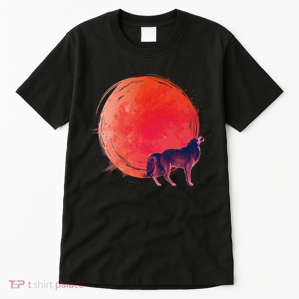 Watercolor Red Moon and Howling Wolf Tall T-Shirt