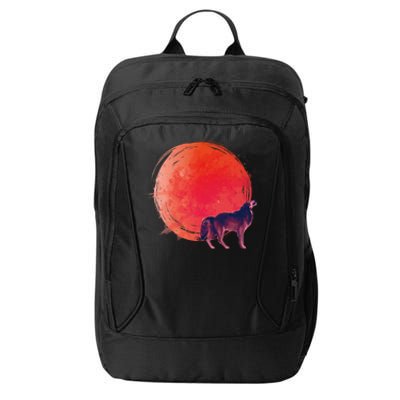 Watercolor Red Moon and Howling Wolf City Backpack