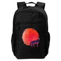 Watercolor Red Moon and Howling Wolf Daily Commute Backpack