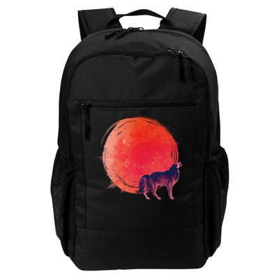 Watercolor Red Moon and Howling Wolf Daily Commute Backpack