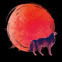 Watercolor Red Moon and Howling Wolf Button