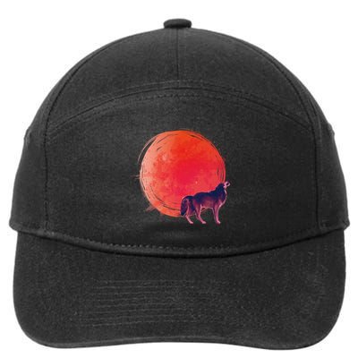 Watercolor Red Moon and Howling Wolf 7-Panel Snapback Hat