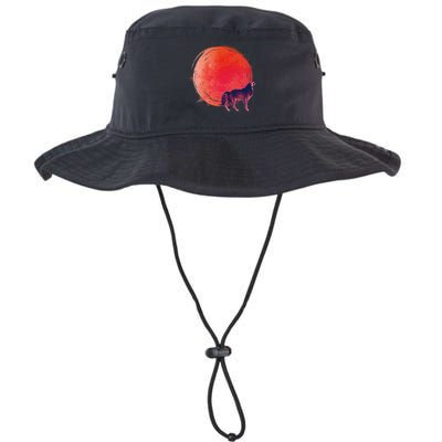 Watercolor Red Moon and Howling Wolf Bucket Hat