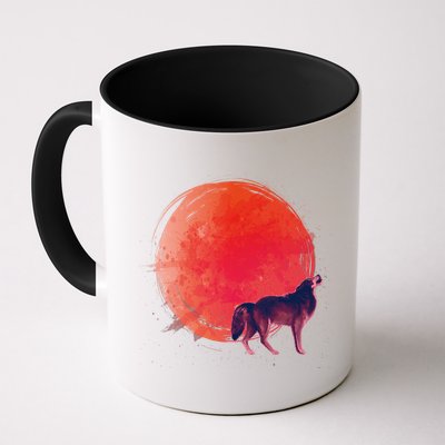 Watercolor Red Moon and Howling Wolf Mug