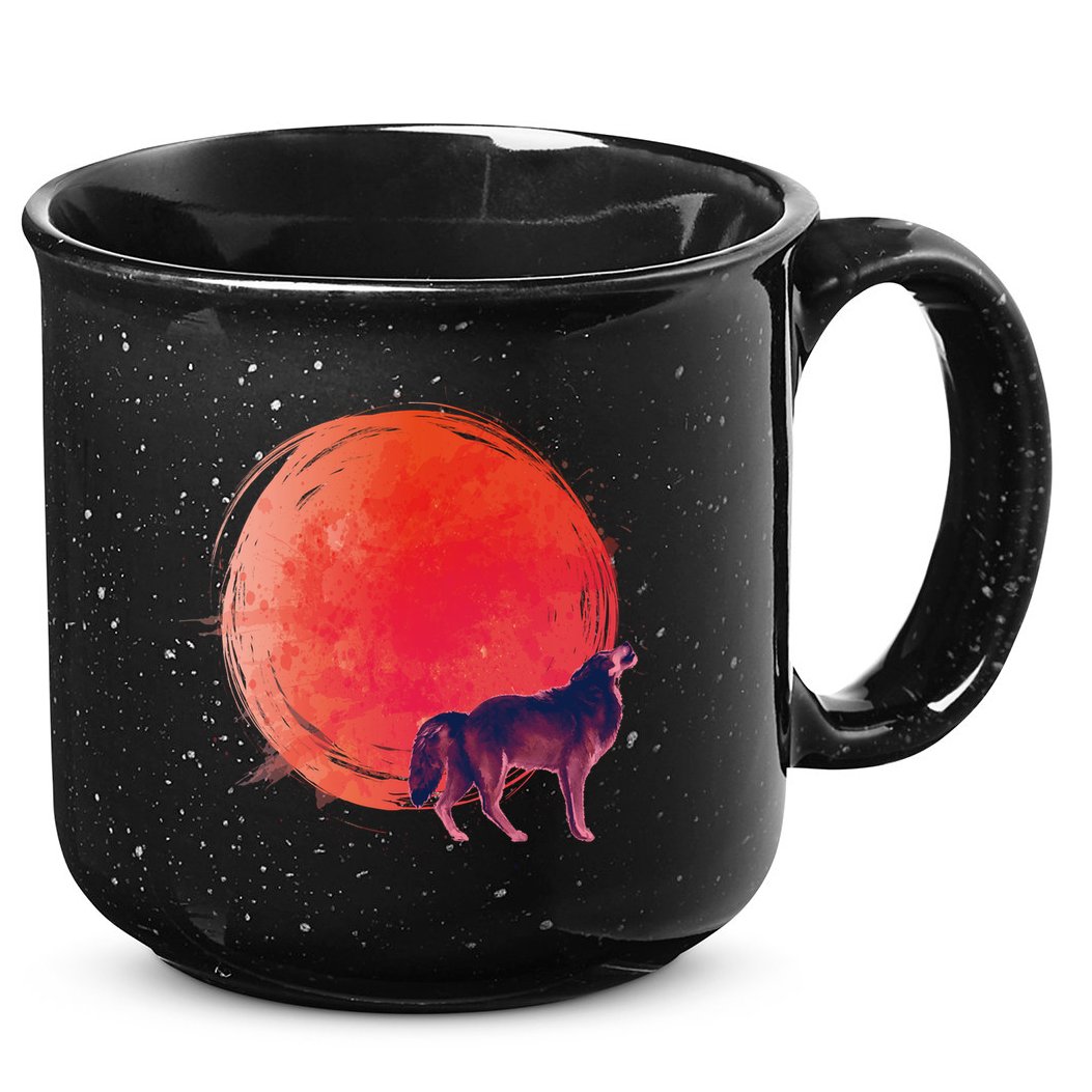 Watercolor Red Moon and Howling Wolf 15oz Campfire Ceramic Mug