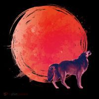 Watercolor Red Moon and Howling Wolf Flatbill Hat