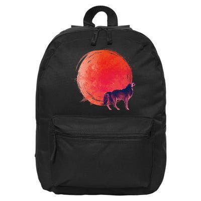 Watercolor Red Moon and Howling Wolf 16 in Basic Backpack