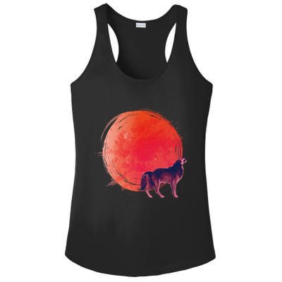 Watercolor Red Moon and Howling Wolf Ladies PosiCharge Competitor Racerback Tank