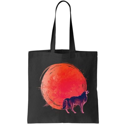 Watercolor Red Moon and Howling Wolf Bag