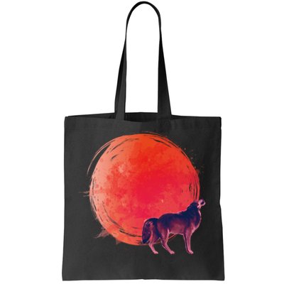 Watercolor Red Moon and Howling Wolf Tote Bag