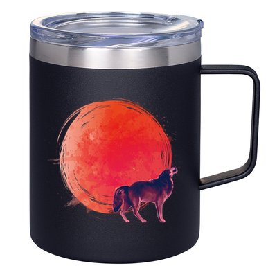 Watercolor Red Moon and Howling Wolf 12oz Stainless Steel Coffee Mug