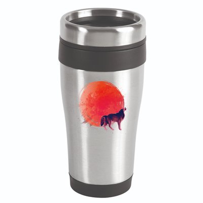 Watercolor Red Moon and Howling Wolf 16oz Travel Tumbler