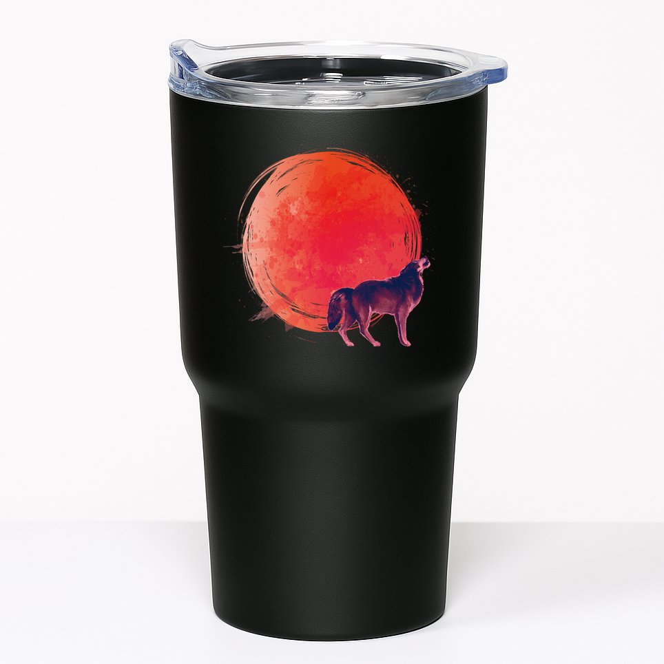 Watercolor Red Moon and Howling Wolf Tumbler