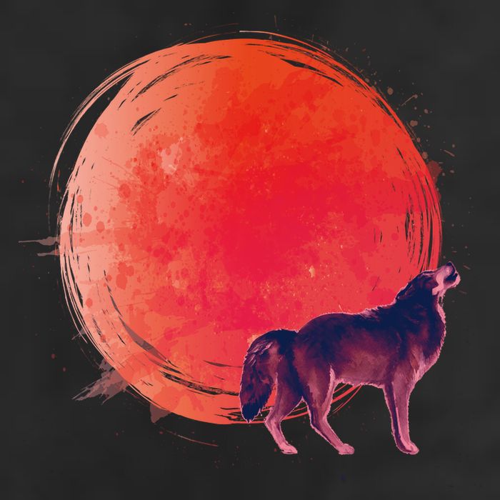 Watercolor Red Moon and Howling Wolf Tumbler