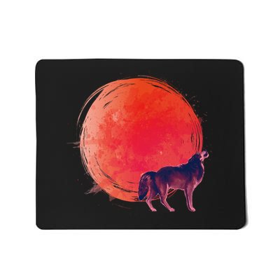 Watercolor Red Moon and Howling Wolf Mousepad
