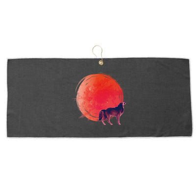 Watercolor Red Moon and Howling Wolf Large Microfiber Waffle Golf Towel