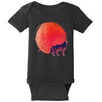 Watercolor Red Moon and Howling Wolf Baby Bodysuit