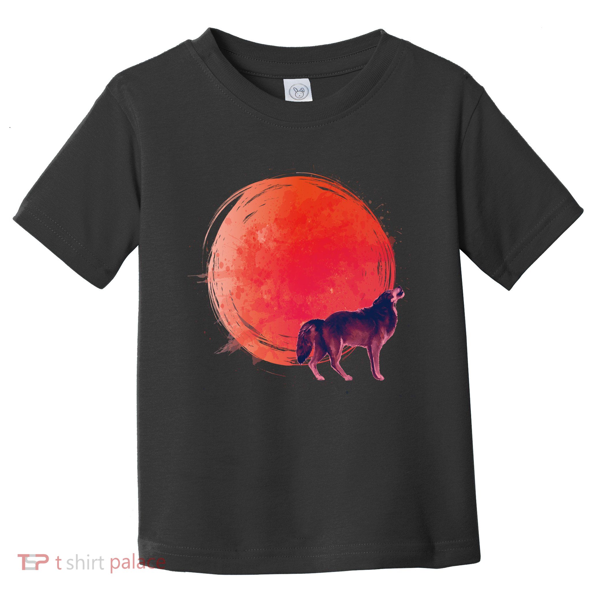 Watercolor Red Moon and Howling Wolf Toddler T-Shirt