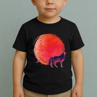 Watercolor Red Moon and Howling Wolf Toddler T-Shirt