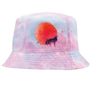 Watercolor Red Moon and Howling Wolf Tie-Dyed Bucket Hat