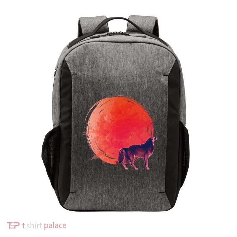 Watercolor Red Moon and Howling Wolf Vector Backpack