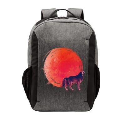 Watercolor Red Moon and Howling Wolf Vector Backpack