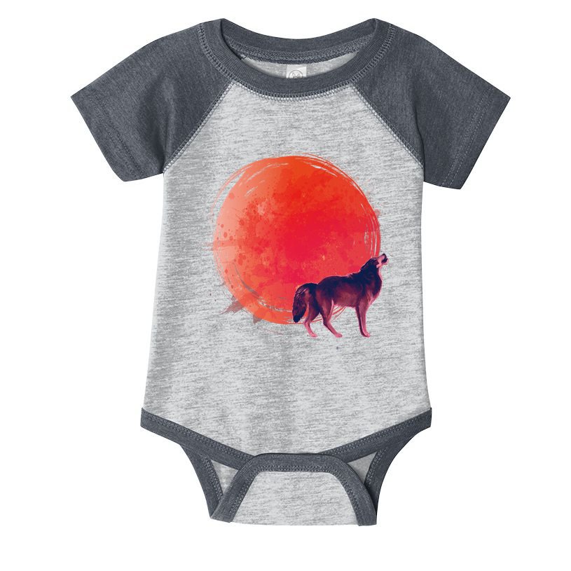 Watercolor Red Moon and Howling Wolf Infant Baby Jersey Bodysuit