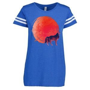 Watercolor Red Moon and Howling Wolf Enza Ladies Jersey Football T-Shirt