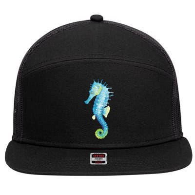 Watercolor Seahorse 7 Panel Mesh Trucker Snapback Hat