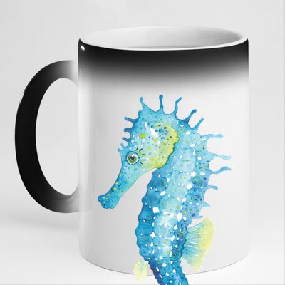 Watercolor Seahorse 11oz Black Color Changing Mug