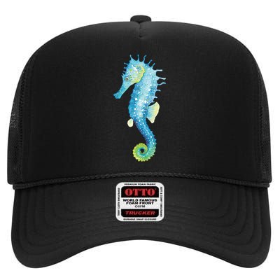 Watercolor Seahorse High Crown Mesh Back Trucker Hat