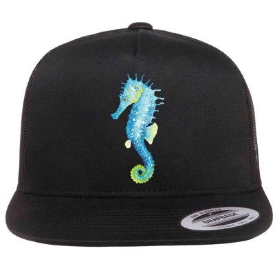 Watercolor Seahorse Flat Bill Trucker Hat