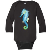 Watercolor Seahorse Baby Long Sleeve Bodysuit