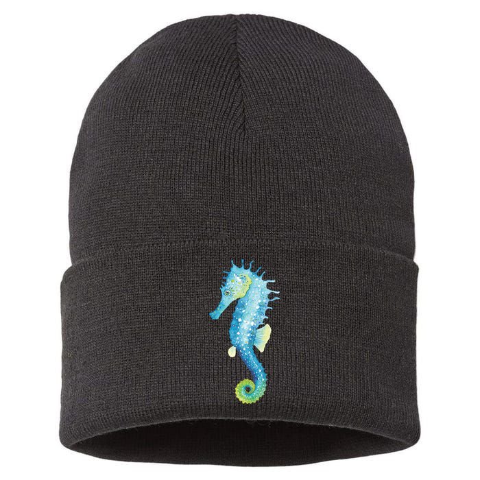 Watercolor Seahorse Sustainable Knit Beanie