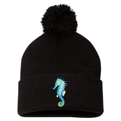 Watercolor Seahorse Pom Pom 12in Knit Beanie