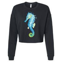 Watercolor Seahorse Cropped Pullover Crew