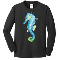 Watercolor Seahorse Kids Long Sleeve Shirt