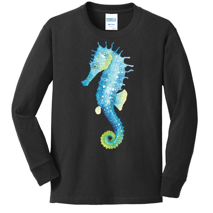 Watercolor Seahorse Kids Long Sleeve Shirt