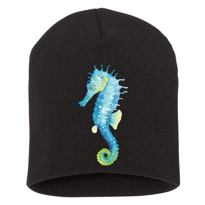 Watercolor Seahorse Short Acrylic Beanie