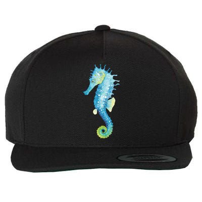 Watercolor Seahorse Wool Snapback Cap