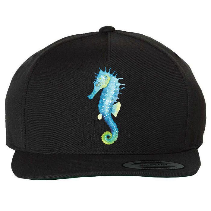 Watercolor Seahorse Wool Snapback Cap