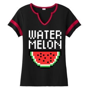 Watermelon Pixelated Retro Ladies Halftime Notch Neck Tee