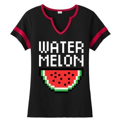 Watermelon Pixelated Retro Ladies Halftime Notch Neck Tee