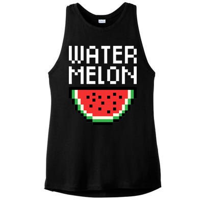 Watermelon Pixelated Retro Ladies PosiCharge Tri-Blend Wicking Tank