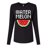 Watermelon Pixelated Retro Womens Cotton Relaxed Long Sleeve T-Shirt