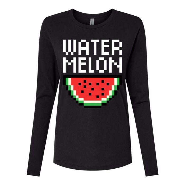 Watermelon Pixelated Retro Womens Cotton Relaxed Long Sleeve T-Shirt