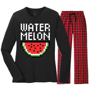 Watermelon Pixelated Retro Women's Long Sleeve Flannel Pajama Set 